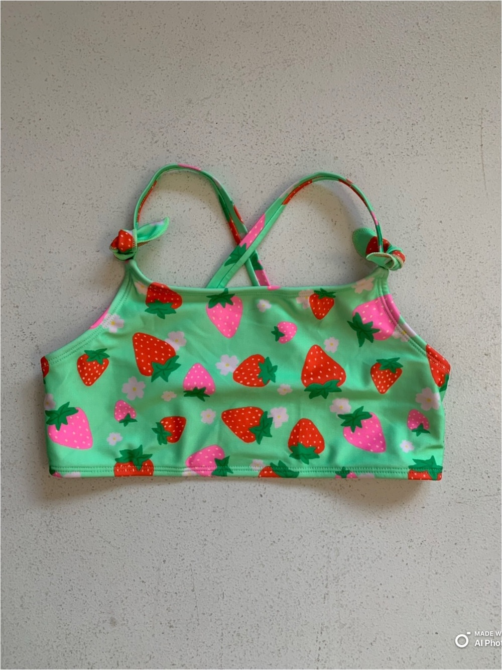 Cat & Jack Girl’s Strawberry Print Bikini Top Size Large NWOT Green Pink Red